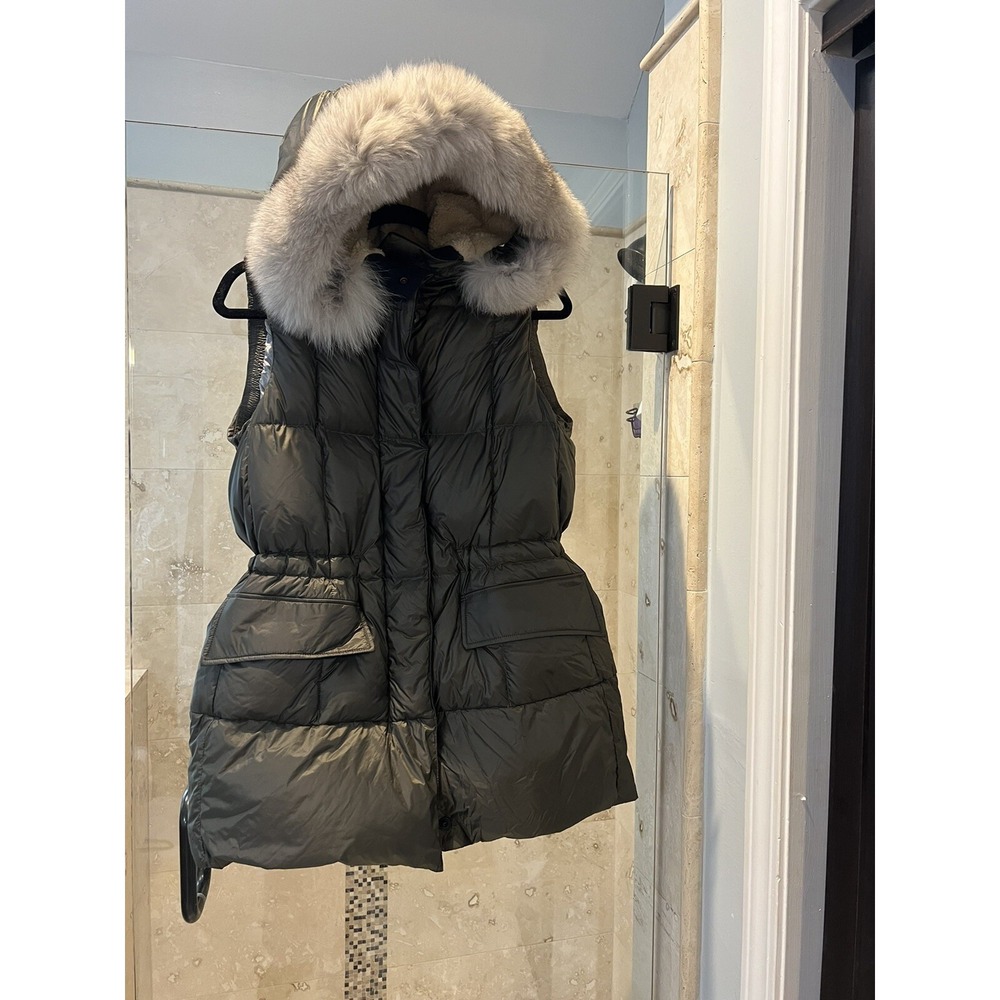 Peuterey Arctic Arsuk Green Goose Down Puffer Vest Fur Trim Hood 42 S M
